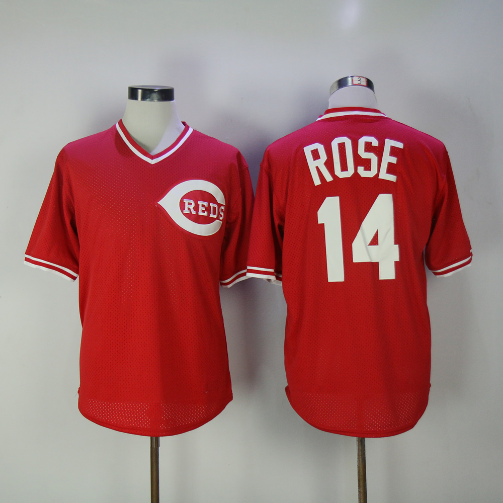 Men MLB Cincinnati Reds 14 Rose red throwback jerseys